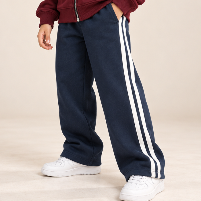 Navy Blue Straight Sweatpant With Stripe